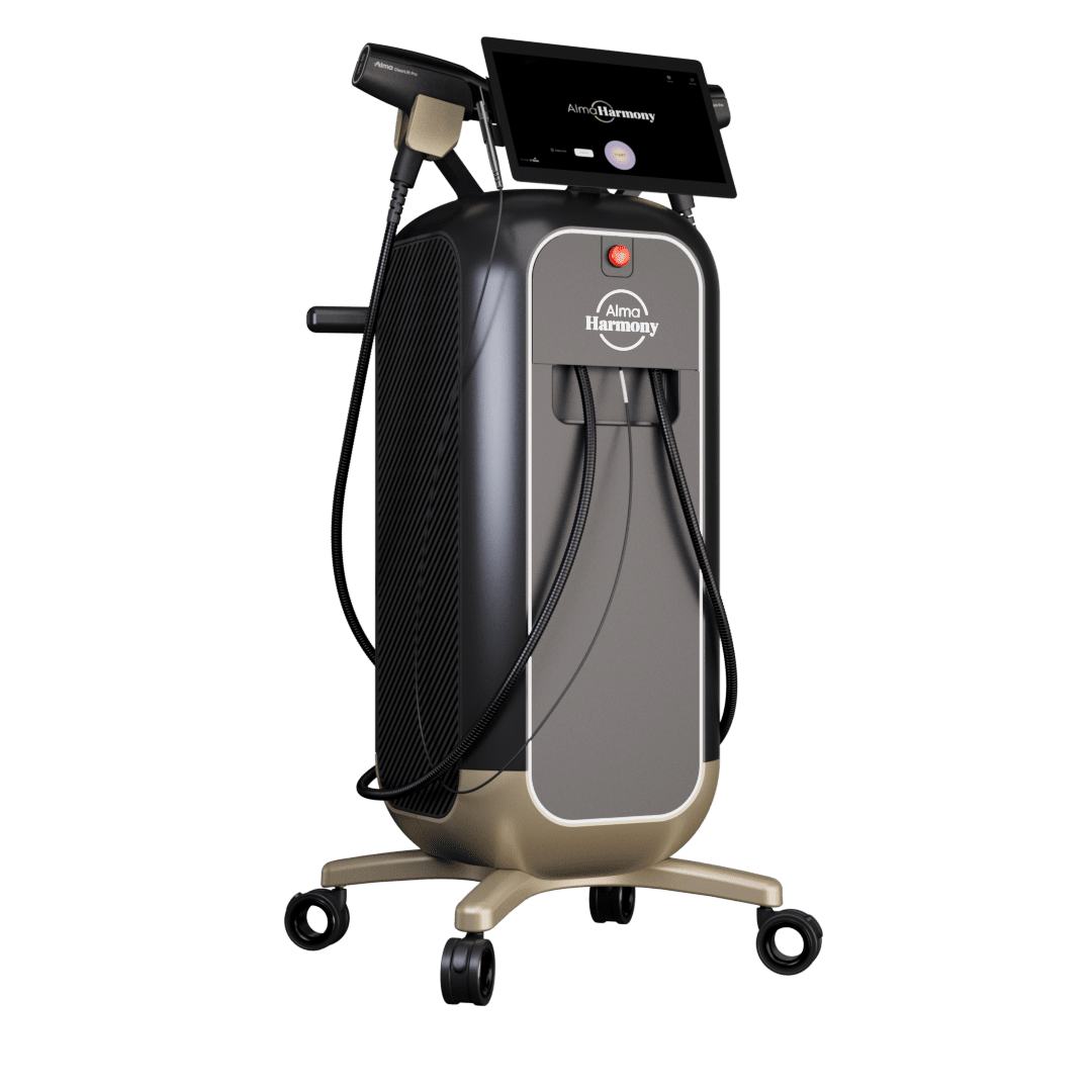 The Alma Harmony XL Pro tower on wheels, designed for medical clinic workflow integration.